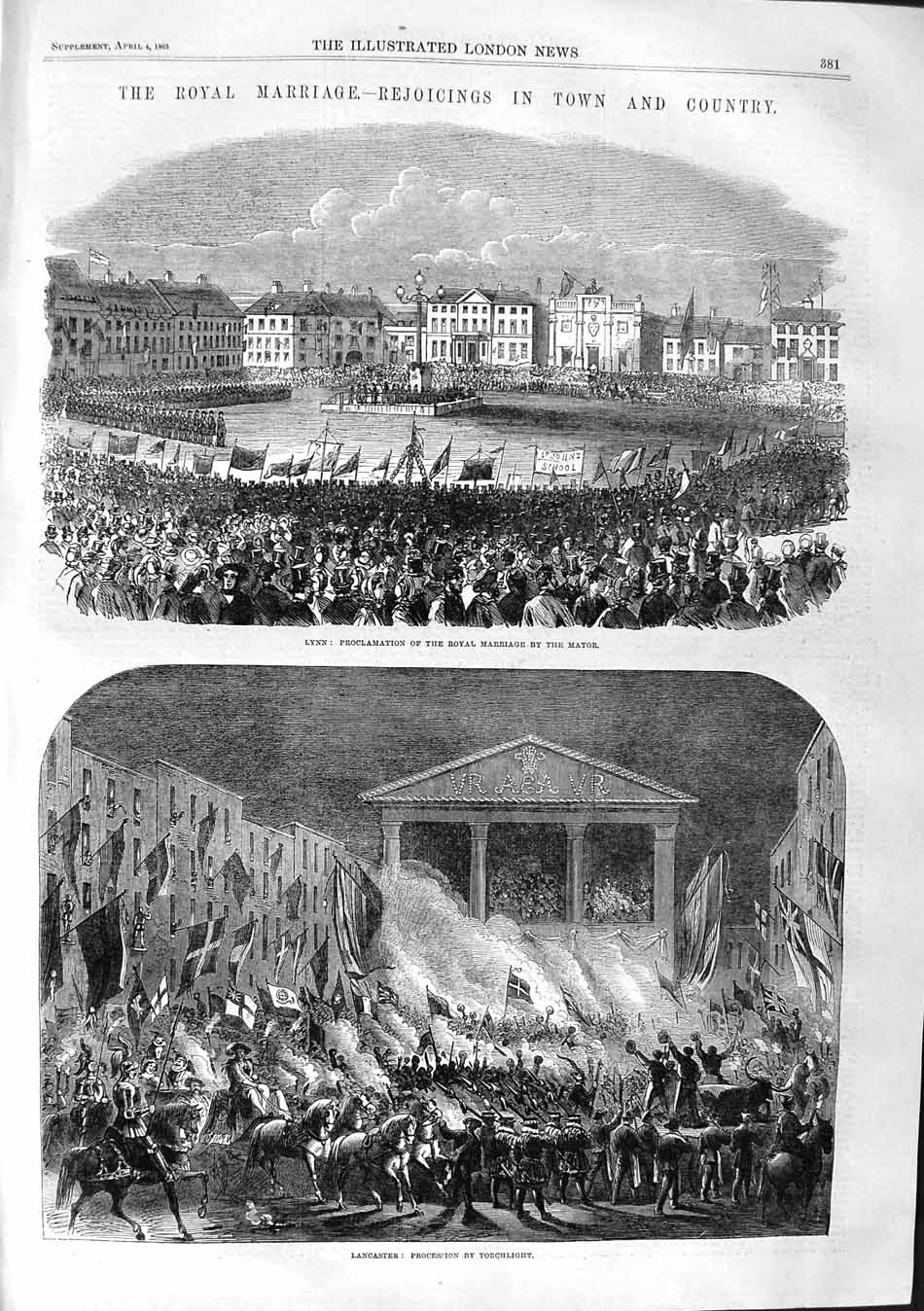 Old Antique Print 1863 Royal Wedding Lynn Lancaster Malvern London Deal 19th