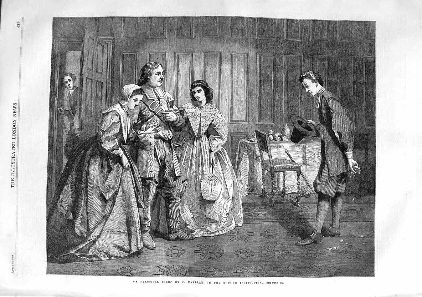 Old Antique Print 1863 Hayllar Fine Art Practical Joke Ladies Men Romance 19th