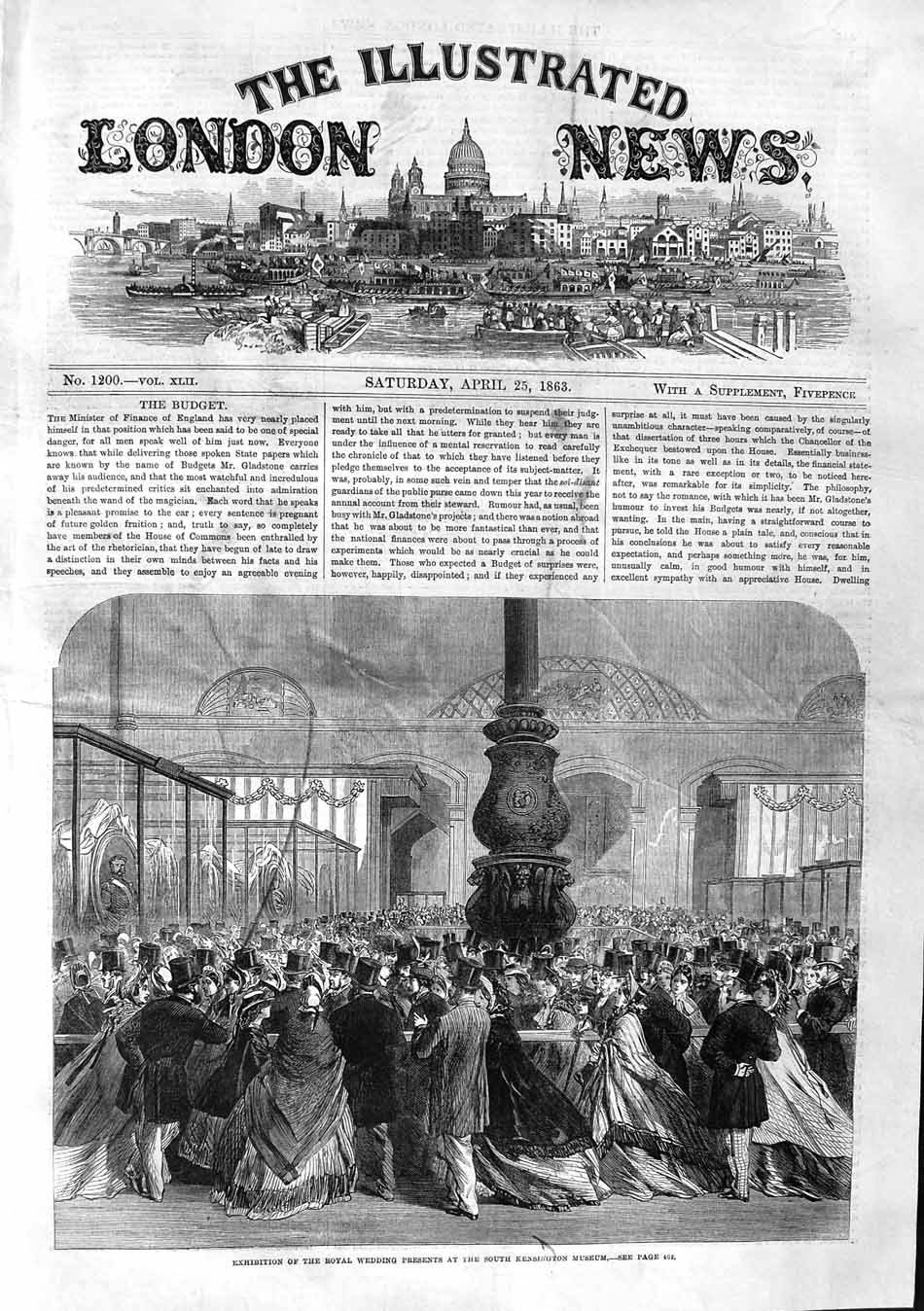 Original Old Antique Print 1863 Exhibition Royal Wedding Presents Kensington