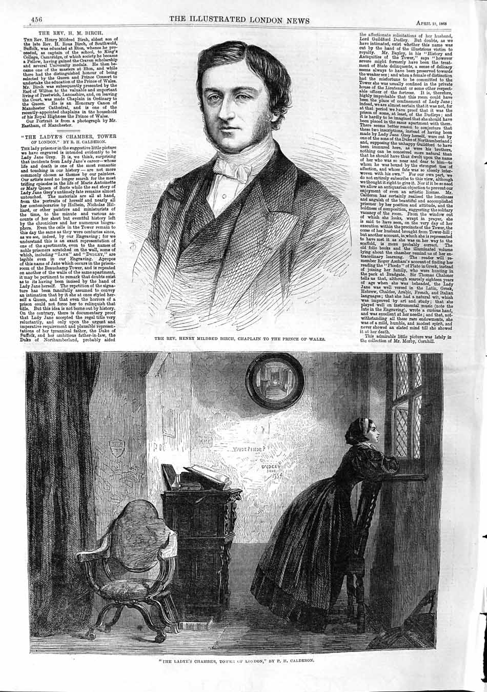 Old Antique Print 1863 Henry Mildred Birch Ladye'S Chamber Tower London 19th