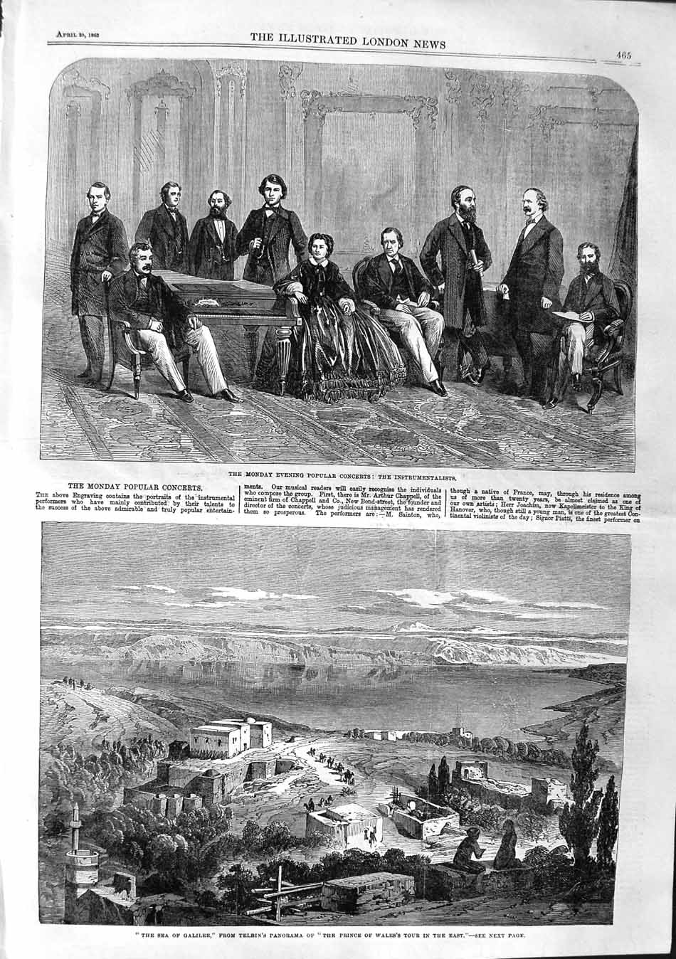 Old Antique Print 1863 Sea Galilee Prince Wales Instrumentalists Concert 19th