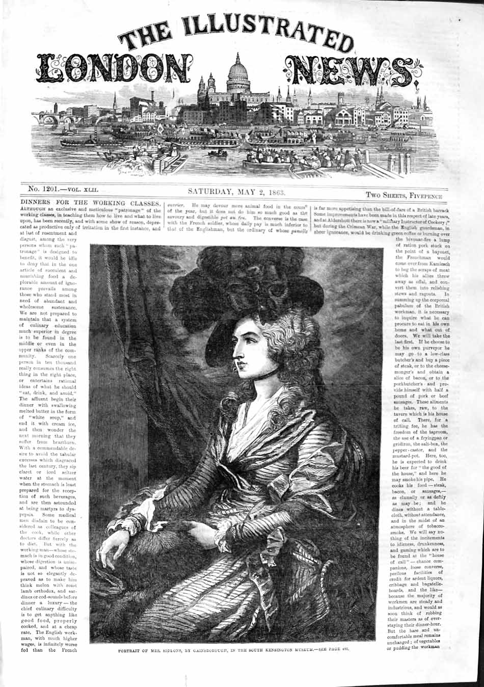 Original Old Antique Print 1863 Portrait Mrs Siddons Gains 19th