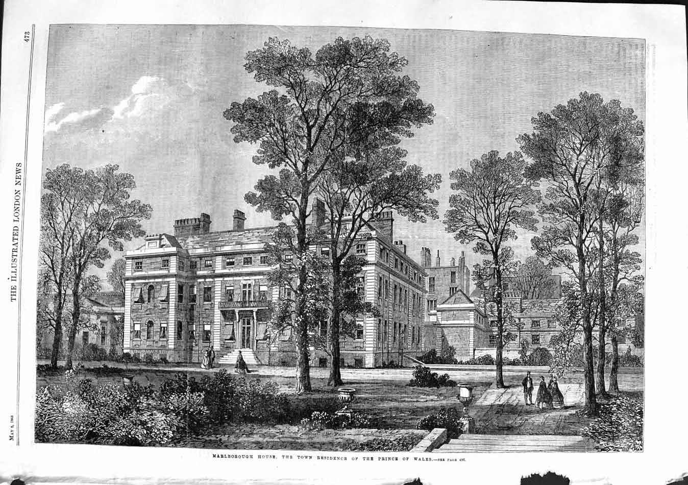 Antique Old Print *3760 1863 Marlborough House Town Residence Prince Wales
