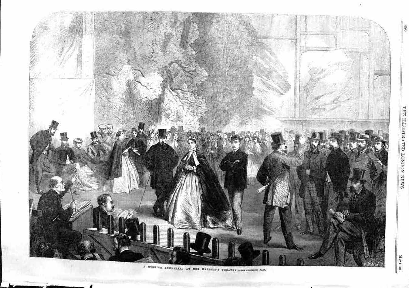 Original Old Antique Print 1863 Morning Rehearsal Majesty'S Theatre Fine Art