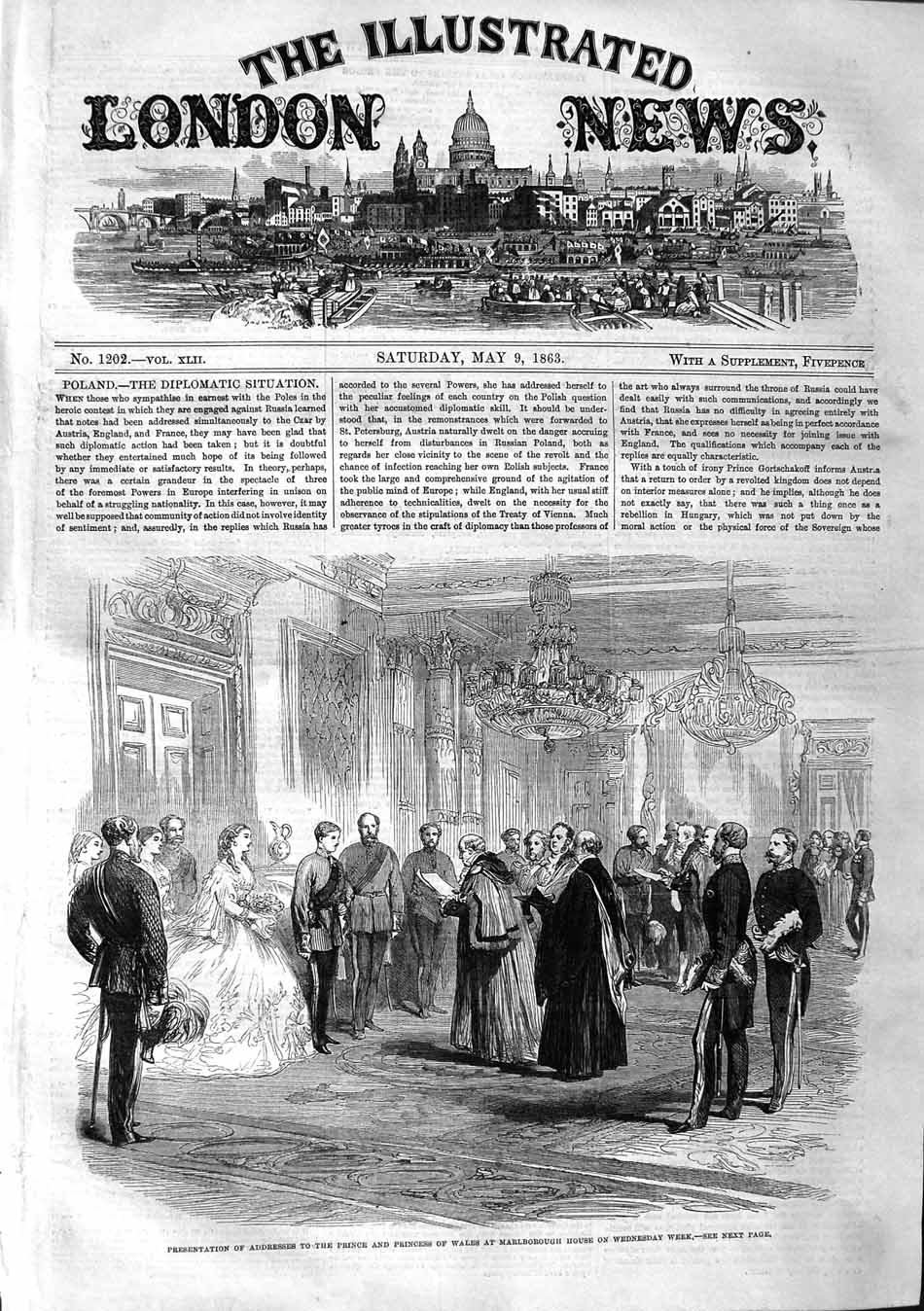 Old Antique Print 1863 Adresses Prince Princess Wales Marlborough House 19th