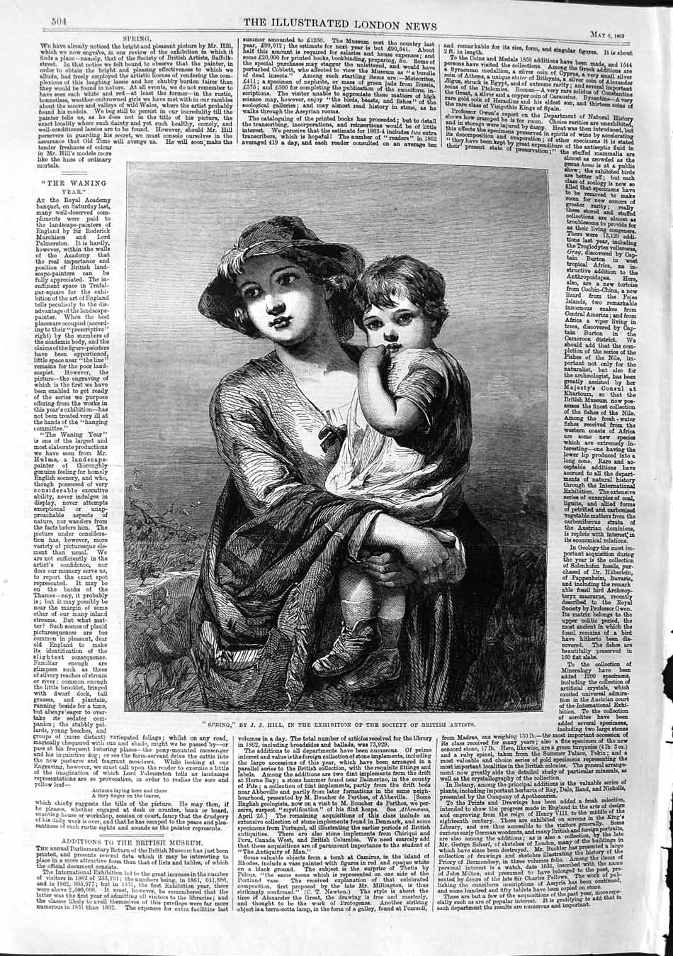 Original Old Antique Print 1863 Portrait Lady Little Boy Spring Country 19th