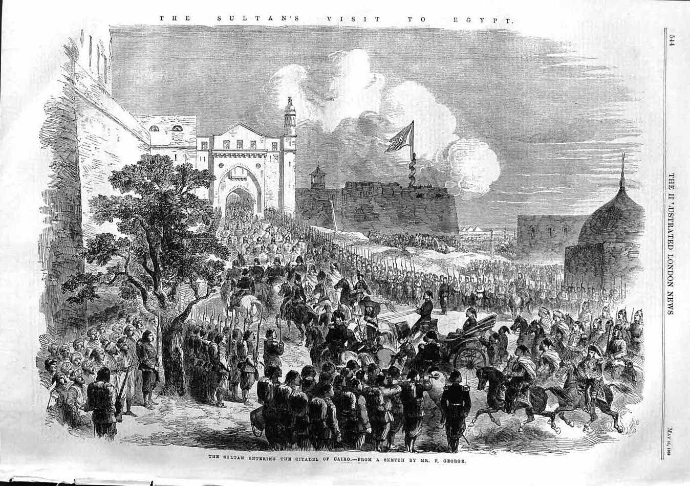 Original Old Antique Print 1863 Scene Sultan Entering Citadel Cairo Egypt Siers