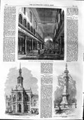 Original Old Antique Print 1863 Roman Catholic Church Hatton-Wall Corn-Exchange