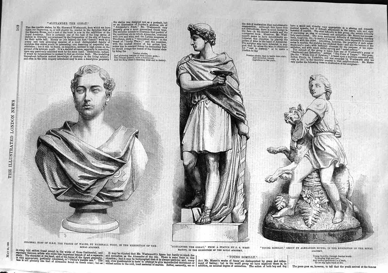 Original Old Antique Print 1863 Bust Prince Wales Alexander Great Statue 19th