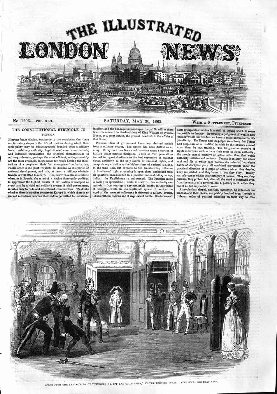 Old Antique Print 1863 Scene Comedy Finesse Counterspy Haymarket Theatre 19th