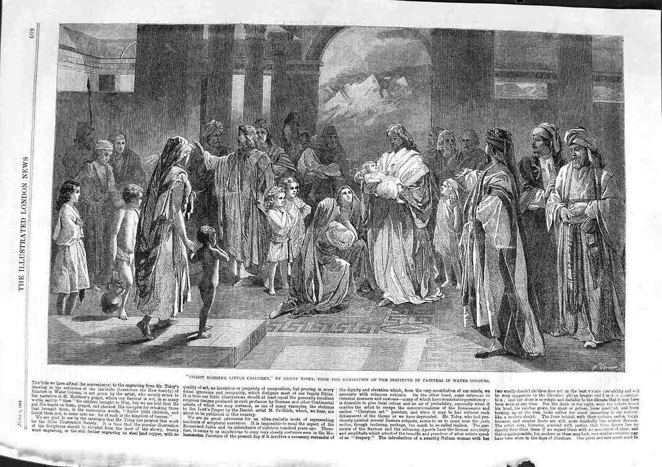 Original Old Antique Print 1863 Scene Jesus Christ Blessing Littl Childre 19th