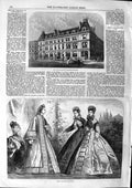 Original Old Antique Print 1863 Buildings Paternoster Row Paris Fashion Dresses