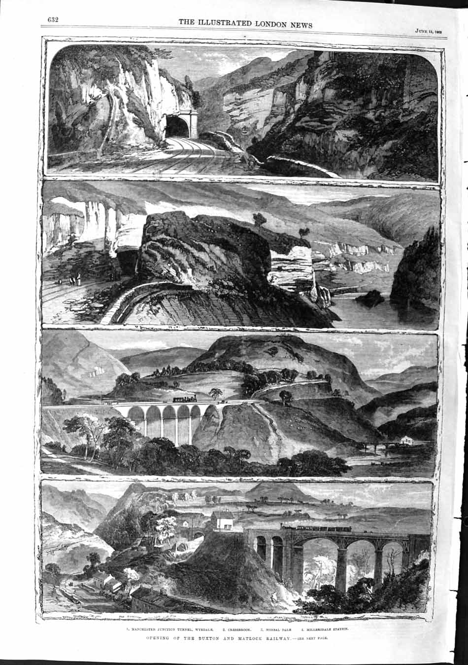 Old Antique Print 1863 Buxton Matlock Railway Salmon Fish Stromontfield 19th