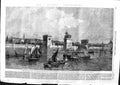 Original Old Antique Print 1863 Steam-Boat Landing Pier London Waterloo Bridge