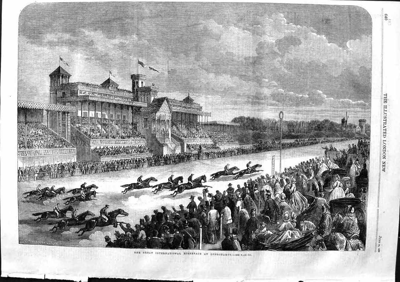 Original Old Antique Print 1863 International Horse Race Longchamp Victorian