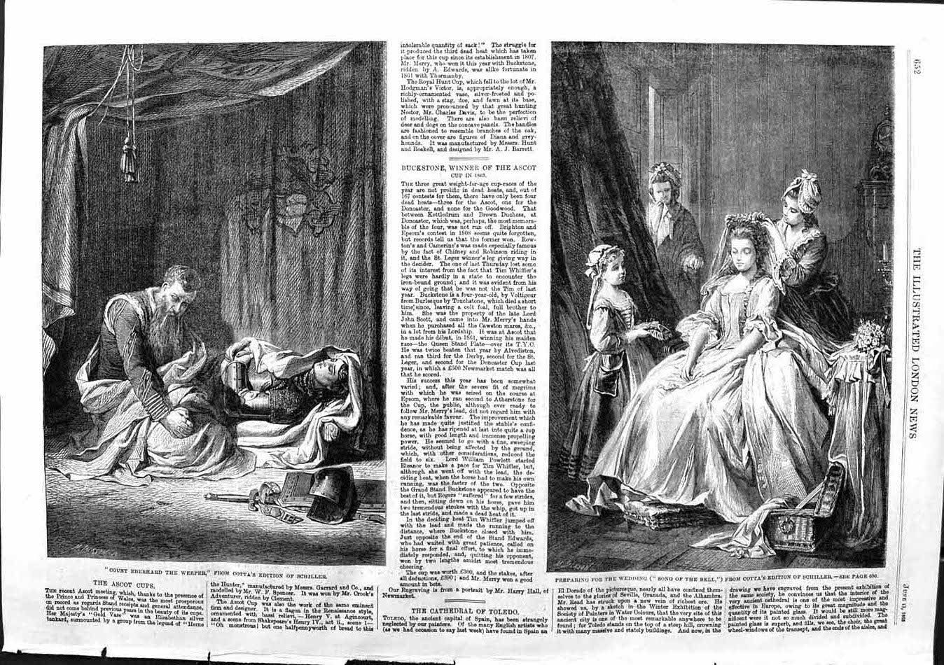 Original Old Antique Print 1863 Scene Count Eberhard Weeper Wedding Bride Dress