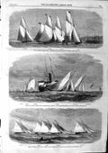 Original Old Antique Print 1863 London Yacht Club Emmet Wasp Bessie Quiver Mars