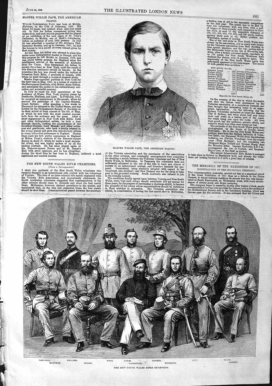 Original Old Antique Print 1863 Inauguration Exhibition Memorial Royal Party
