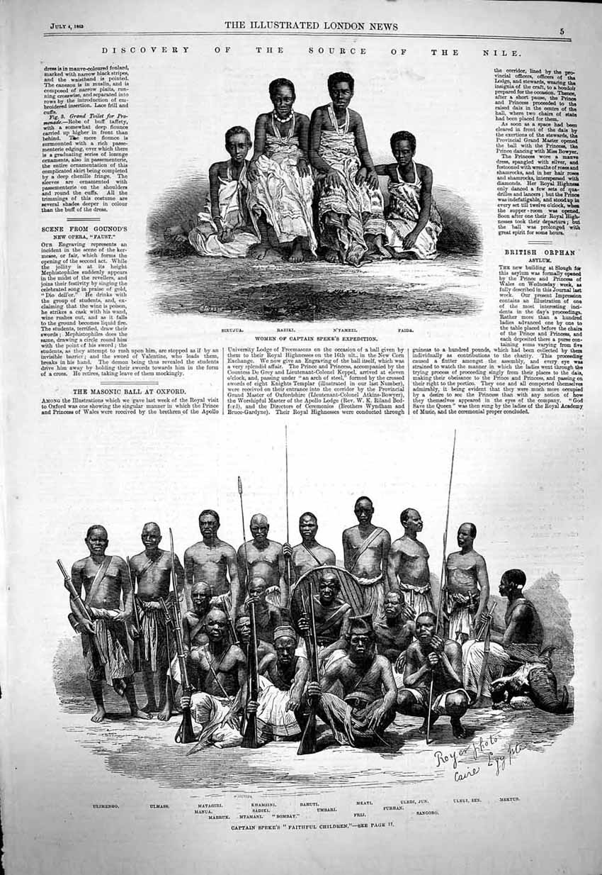 Original Old Antique Print 1863 Captain Speke Natives Raziki Mkati Furhan Frij