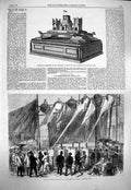 Original Old Antique Print 1863 Inkstand Princess Wales Trial Steam Fire Engine