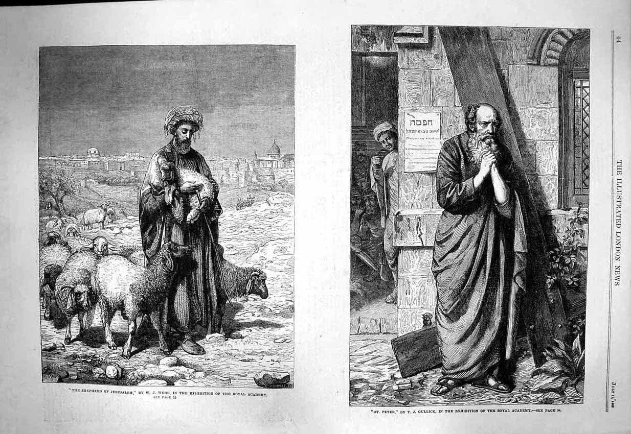 Original Old Antique Print 1863 Shepherd Jerusalem Webb St. Peter Royal Academy