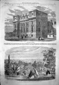 Old Antique Print 1863 Melbourne Australia Houses Assembly Botanic Garden 19th