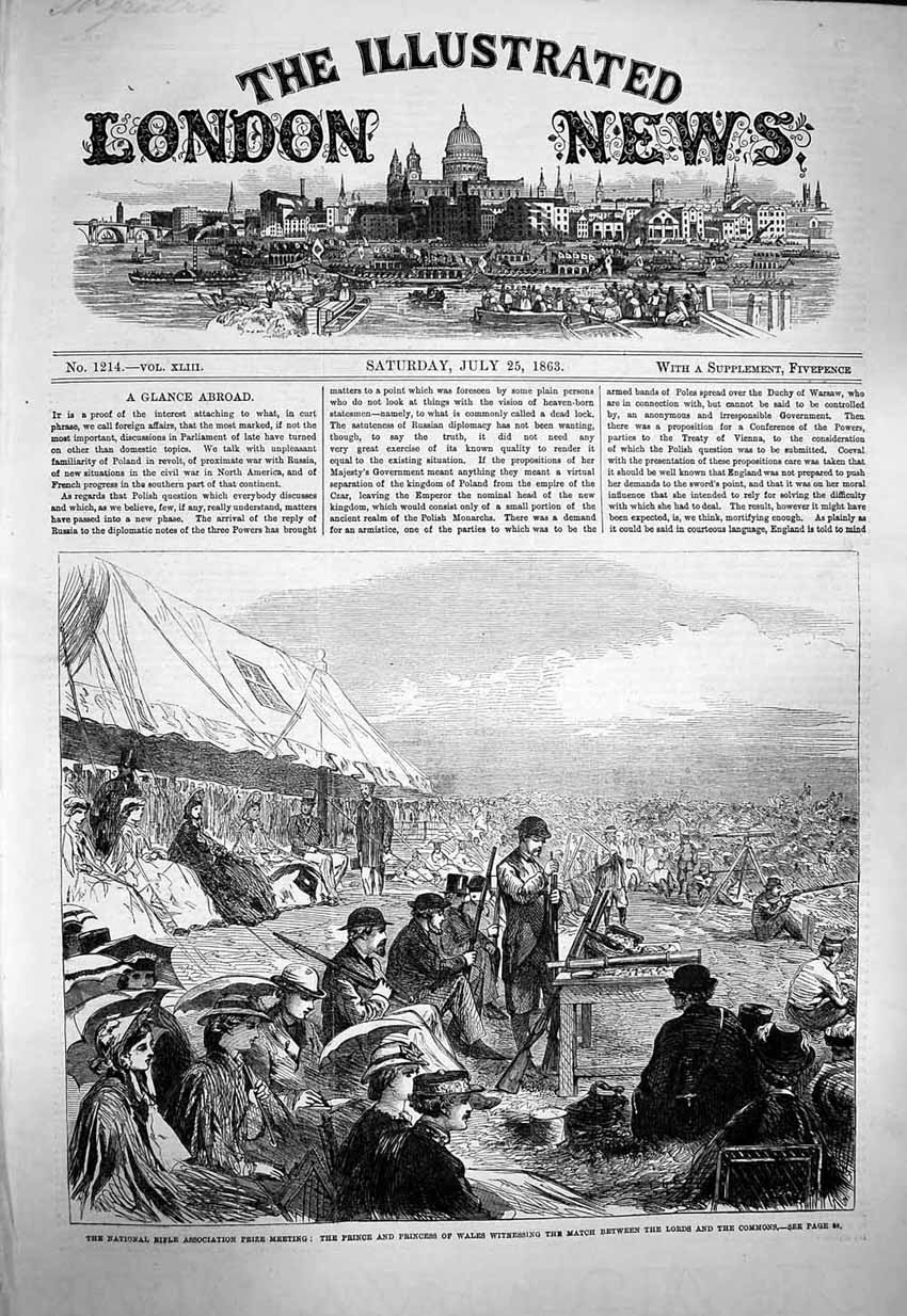 Old Antique Print 1863 Prince Wales Lords Commons National Rifle Shooting 19th