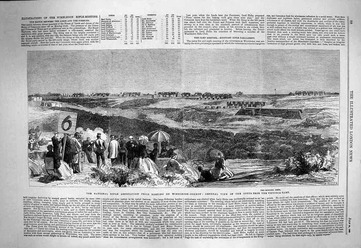 Old Antique Print 1863 National Rifle Association Wimbledon Common Deer 19th