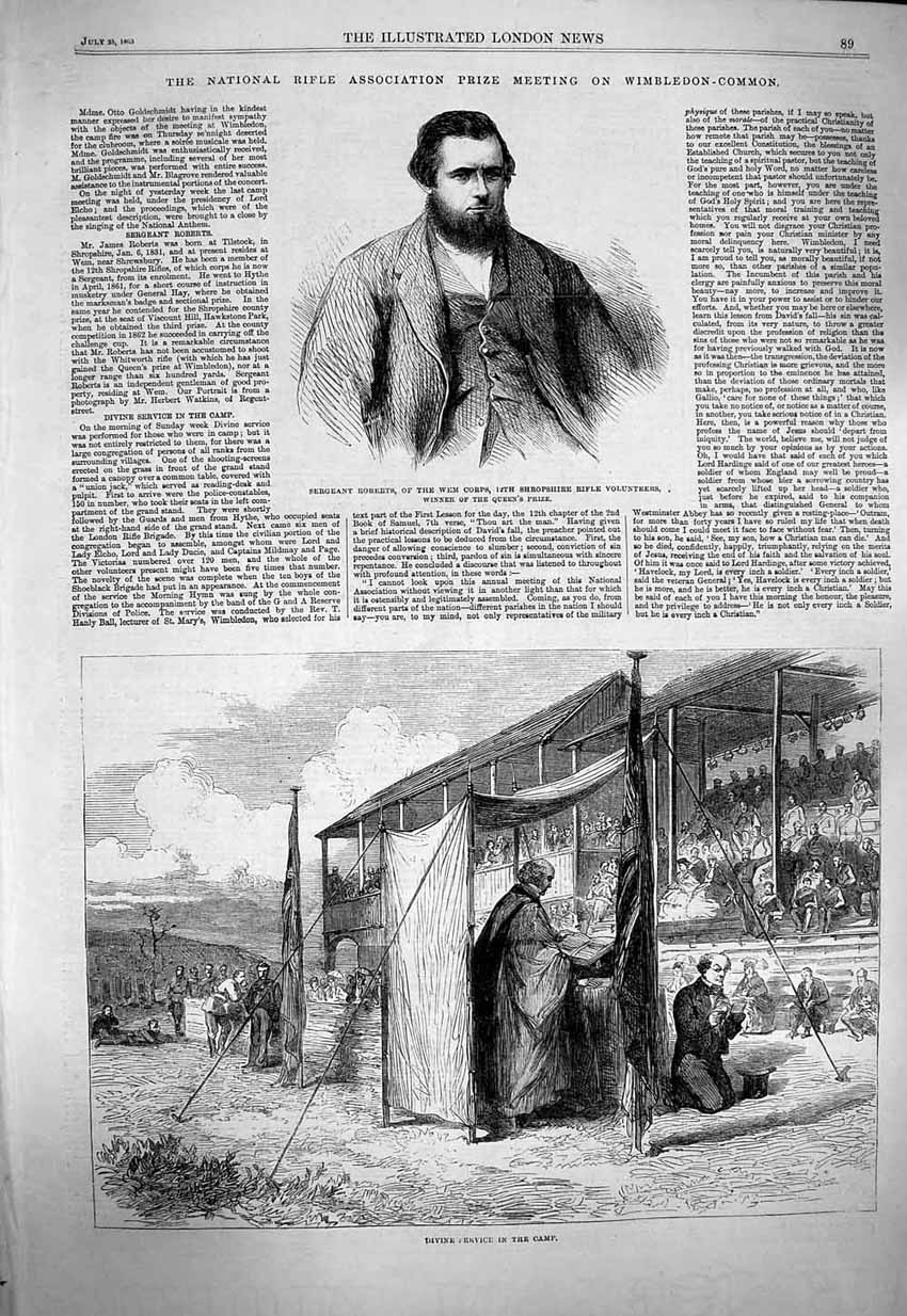 Original Old Antique Print 1863 Sergeant Roberts Shropshire Service War Camp
