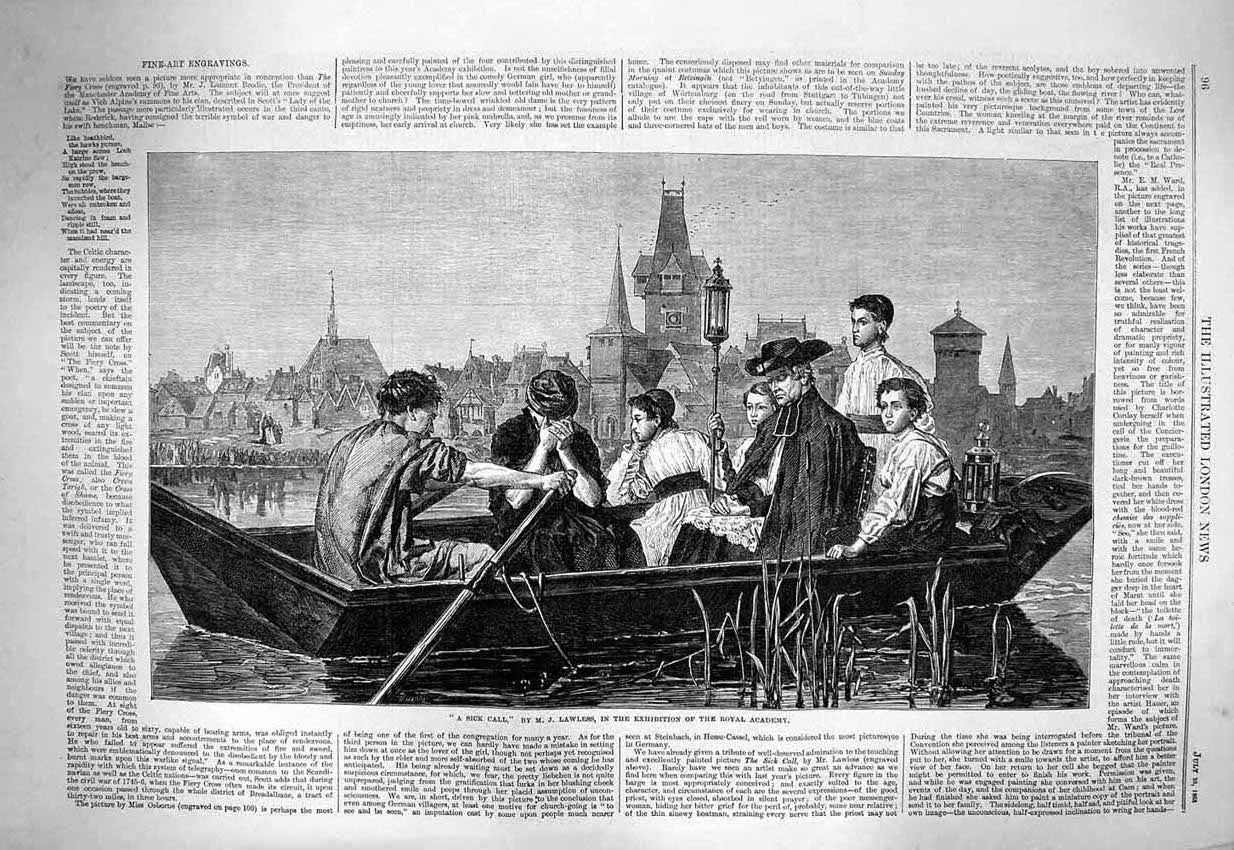 Original Old Antique Print 1863 Doctor Boat Sick Call Lawles Royal Academy Art