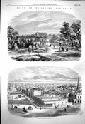 Original Old Antique Print 1863 Melbourne Australia Government Ing-Office 19th
