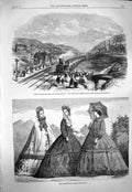 Original Old Antique Print 1863 Paris Fashion Swansea Neath Railway Train Abbey