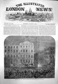 Original Old Antique Print 1863 Riots New York Attack Mob Tribune Newspaper 19th