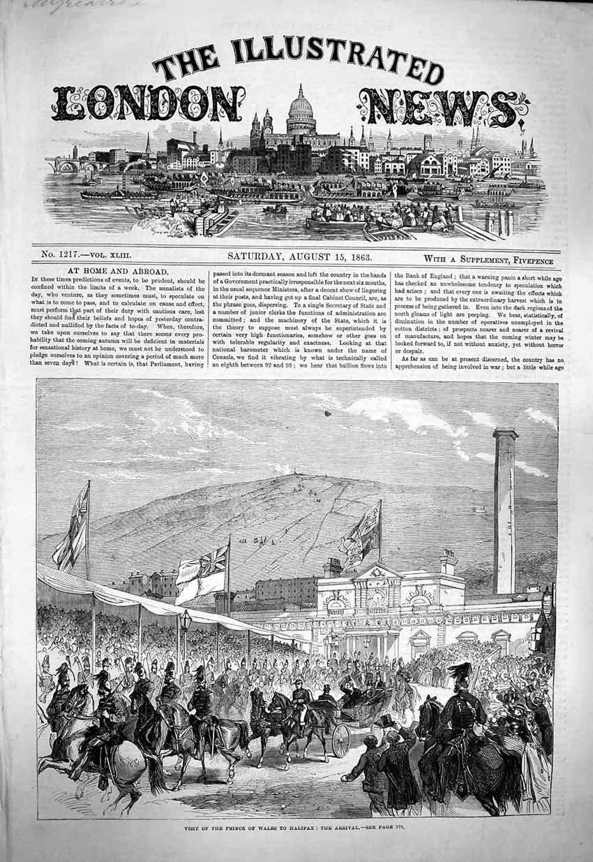 Original Old Antique Print 1863 Prince Wales Halifax Horses Carriage Victorian