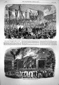 Old Antique Print 1863 Lord Palmerston Sailors Home Fire Jersey Theatre 19th