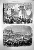 Old Antique Print 1863 Prince Wales Halifax Townhall Sunday School Piece 19th