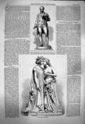 Original Old Antique Print 1863 Bronze Statue Oliver Gsmith Italy France 19th