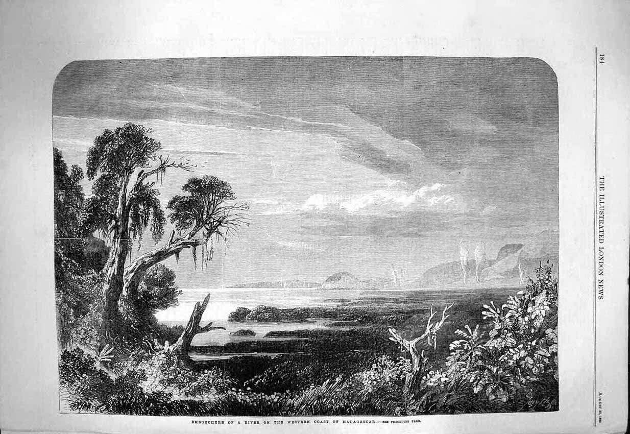 Original Old Antique Print 1863 Embouchure River Western Coast Madagascar 19th