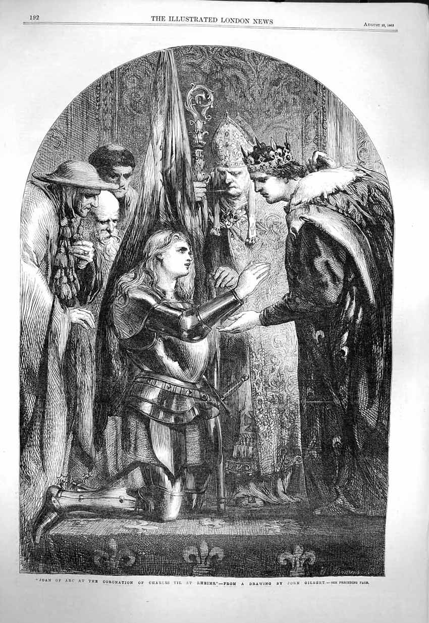 Original Old Antique Print 1863 Joan Arc Coronation King Charles Vii Victorian