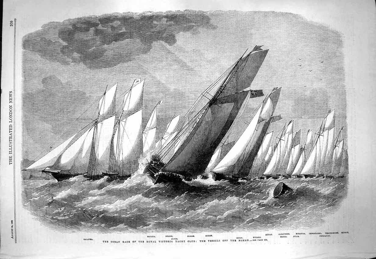Old Antique Print 1863 Victoria Yacht Club Shark Syren Gipsy Julia Marina 19th