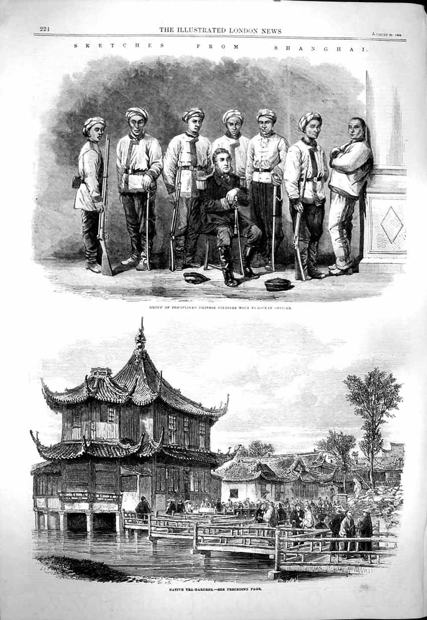 Original Old Antique Print 1863 Shanghai Chinese Siers Native Tea Victorian