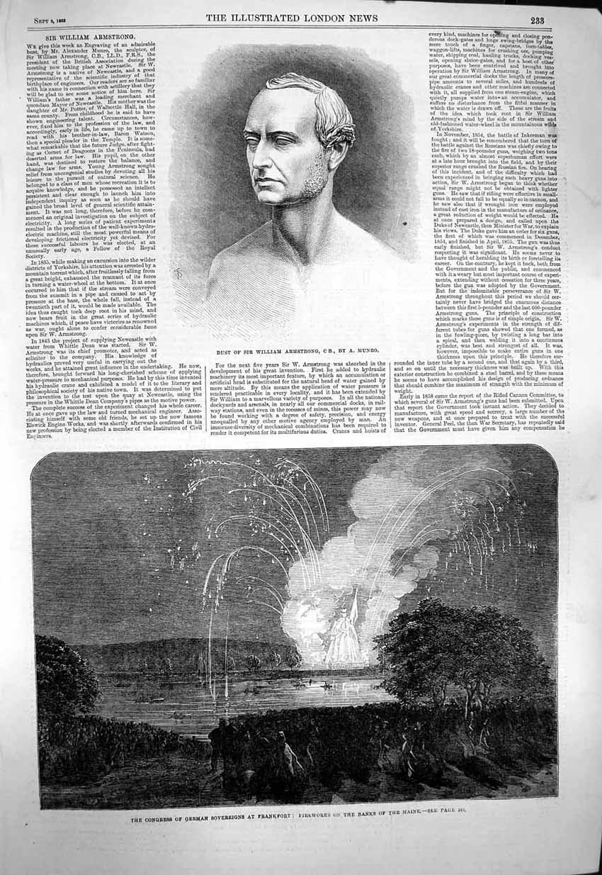 Old Antique Print 1863 Bust William Armstrong Fireworks Frankfort Maine 19th