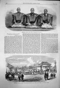 Original Old Antique Print 1863 Ministers Japan Compensation Money H.M.S Pearl
