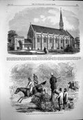 Original Old Antique Print 1863 Chapel Wellington College Halifax Cald Victorian