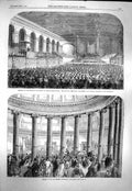 Original Old Antique Print 1863 Newcastle-On-Tyne Armstrong Central Exchange