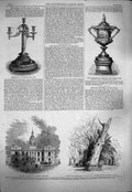 Original Old Antique Print 1863 Townhall Inverury Scotland Herne'S Oak Windsor