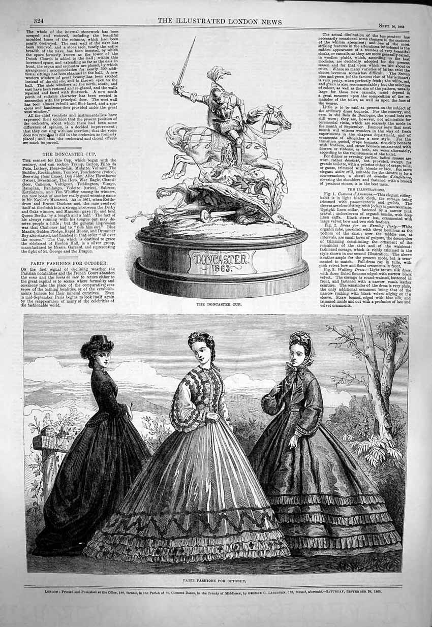 Old Antique Print 1863 Doncaster Cup Paris Womens Fashion Dresses October 19th