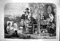 Original Old Antique Print 1863 Autumn Scene Family Home Children Hunt Fine Art