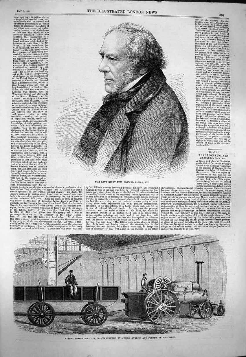 Old Antique Print 1863 Edward Ellice Patent Engine Aveling Porter Train 19th