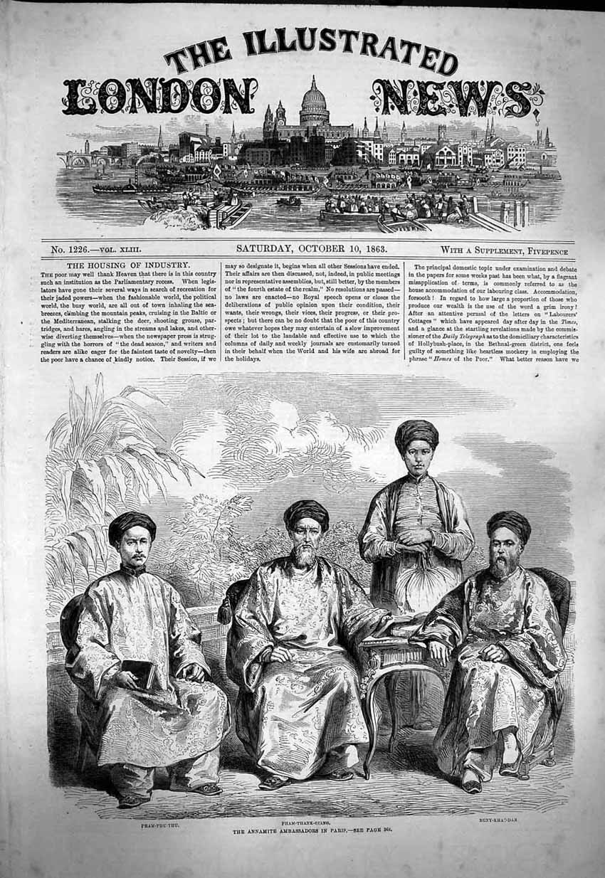 Original Old Antique Print 1863 Annamite Ambassadors Paris Pham-Than Victorian